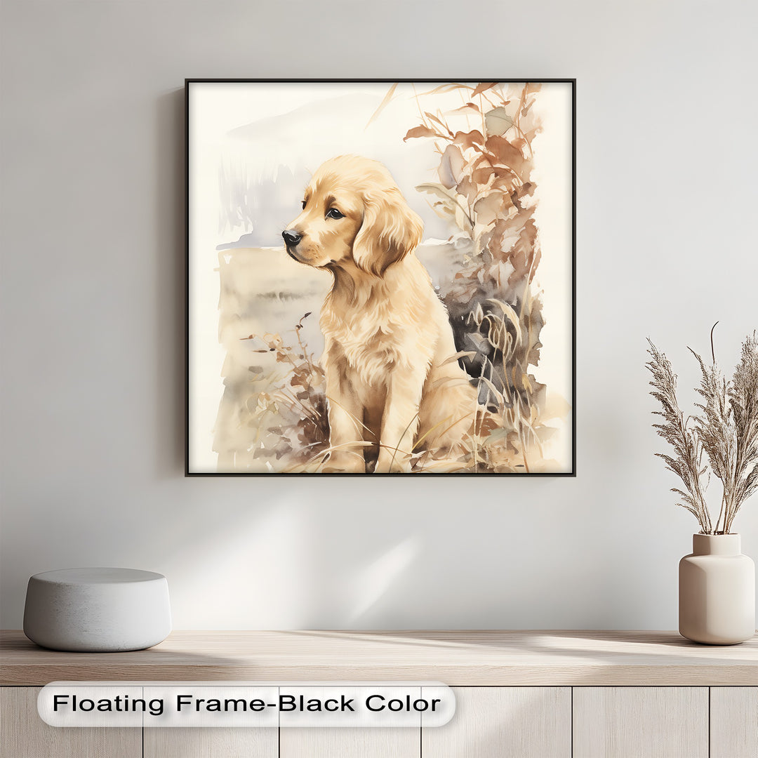 Golden Retriever in Autumn Light – Vintage Style Puppies Canvas Print