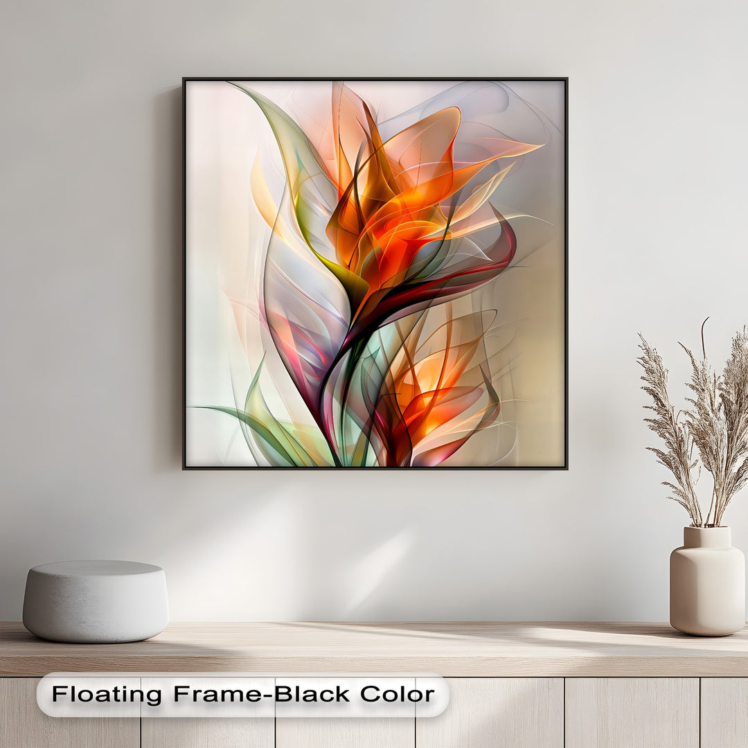 Fiery orange tones dominate this abstract floral canvas print, making it one of the best canvas prints for modern botanical wall art.