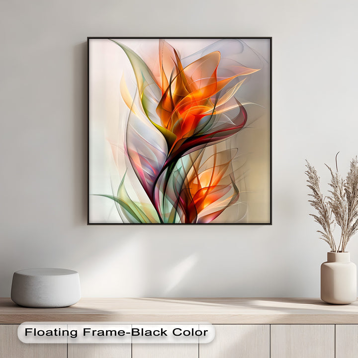 Fiery orange tones dominate this abstract floral canvas print, making it one of the best canvas prints for modern botanical wall art.