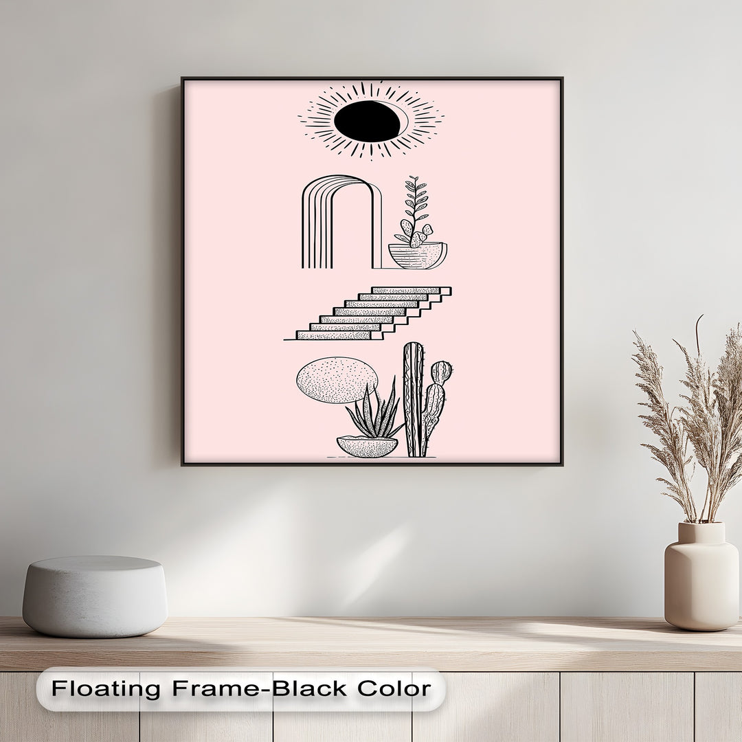 Desert Geometry – Minimalist Boho Cactus Canvas Print