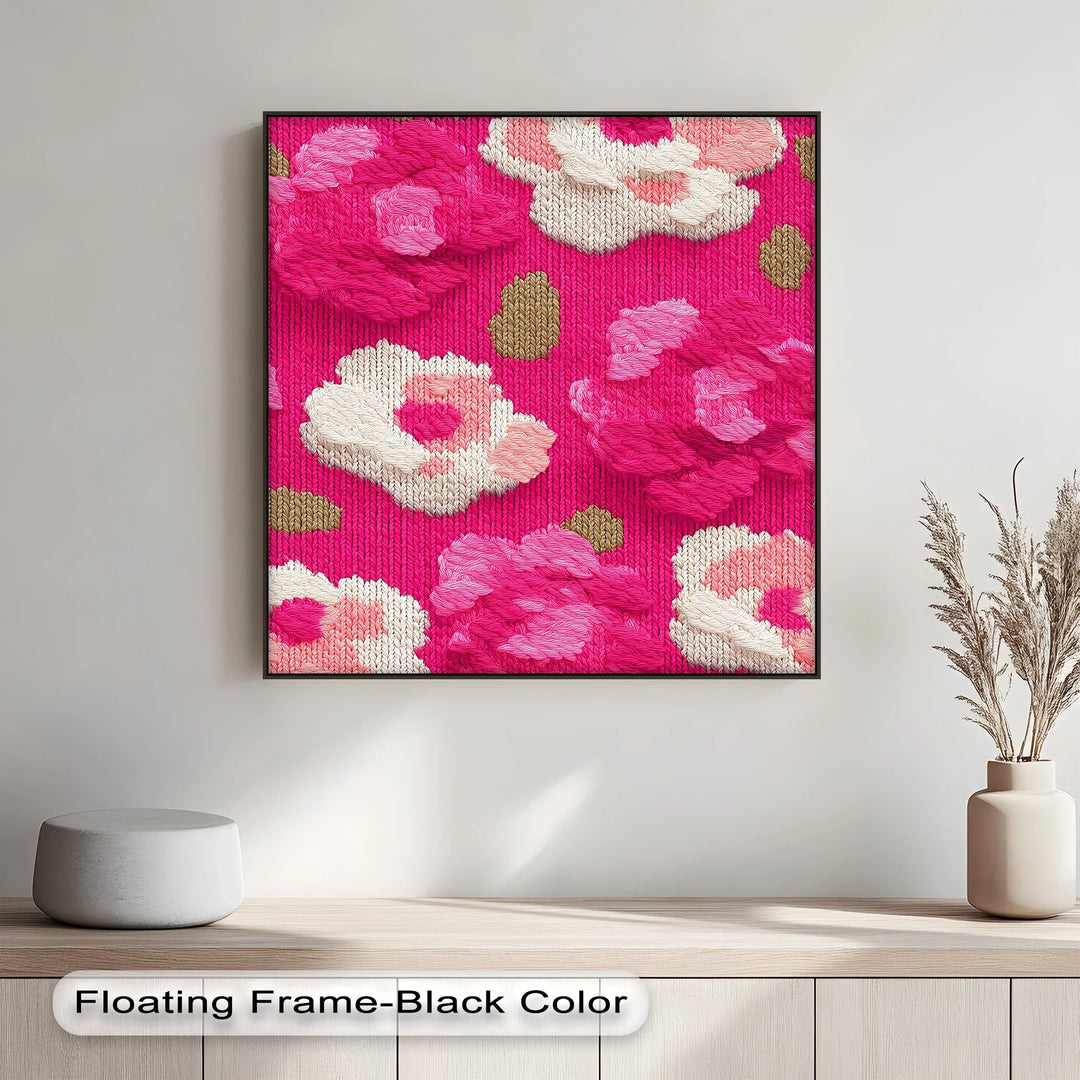 Bold Pink Floral Knit Pattern – Modern Yarn Texture Canvas Print - MyPhotoStation