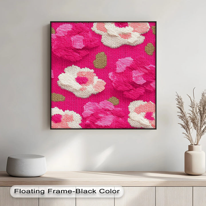 Bold Pink Floral Knit Pattern – Modern Yarn Texture Canvas Print - MyPhotoStation