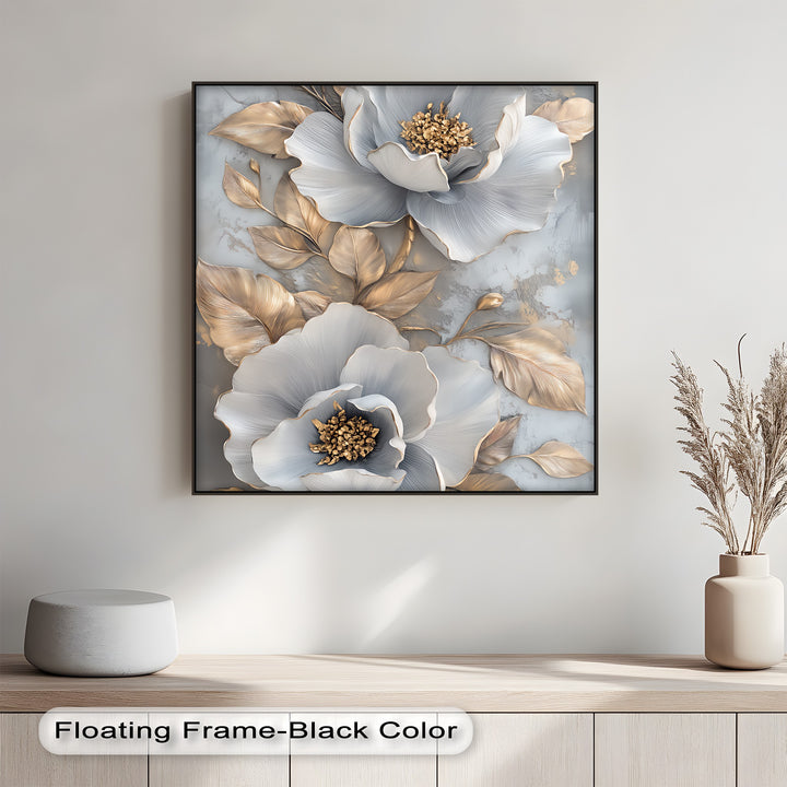 Metallic Petal Elegance – Gold and Silver Floral Canvas Print