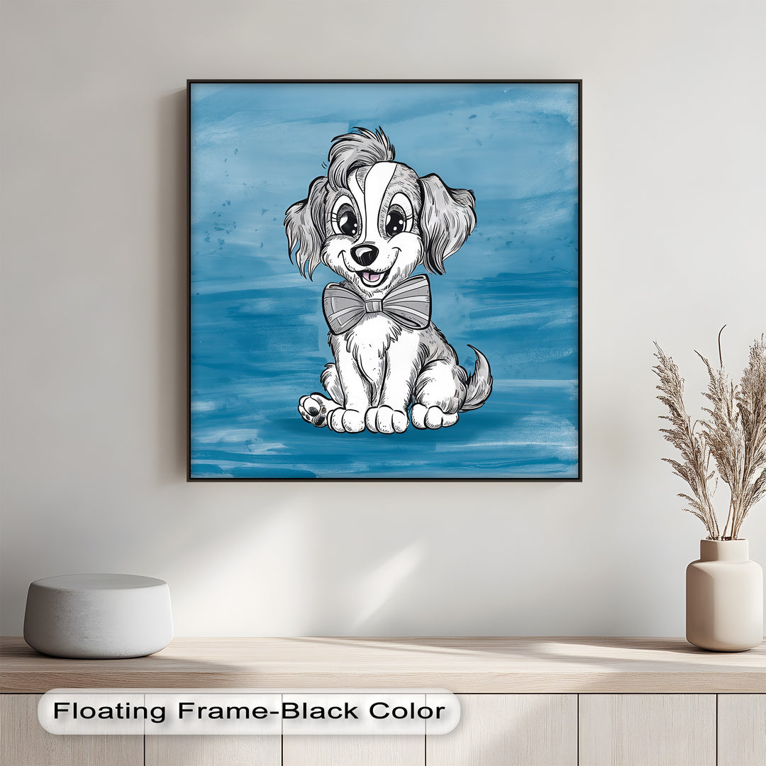 Charming Cartoon Pup with Bowtie - Puppies Canvas Print