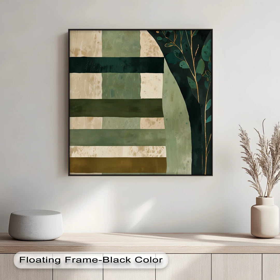 Verdant Tapestry – Botanical Stripe Abstract Canvas Print - MyPhotoStation