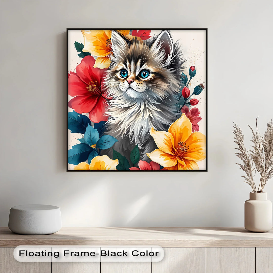 Fluffy Kitten Surrounded by Vibrant Florals - Cat Canvas Print - MyPhotoStation