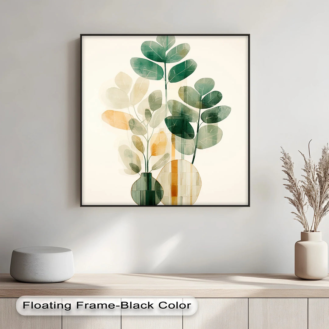 Modern Botanical Silhouettes in Glass Vases – Minimal Nature Canvas Print - MyPhotoStation