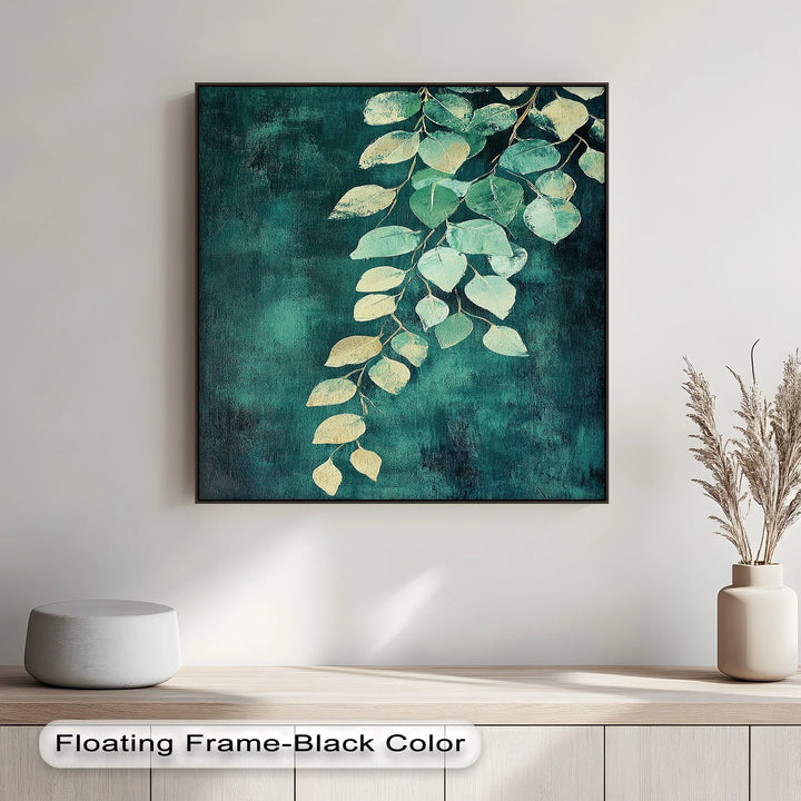 Golden Eucalyptus Cascade – Elegant Leaf Branch Canvas Print - MyPhotoStation