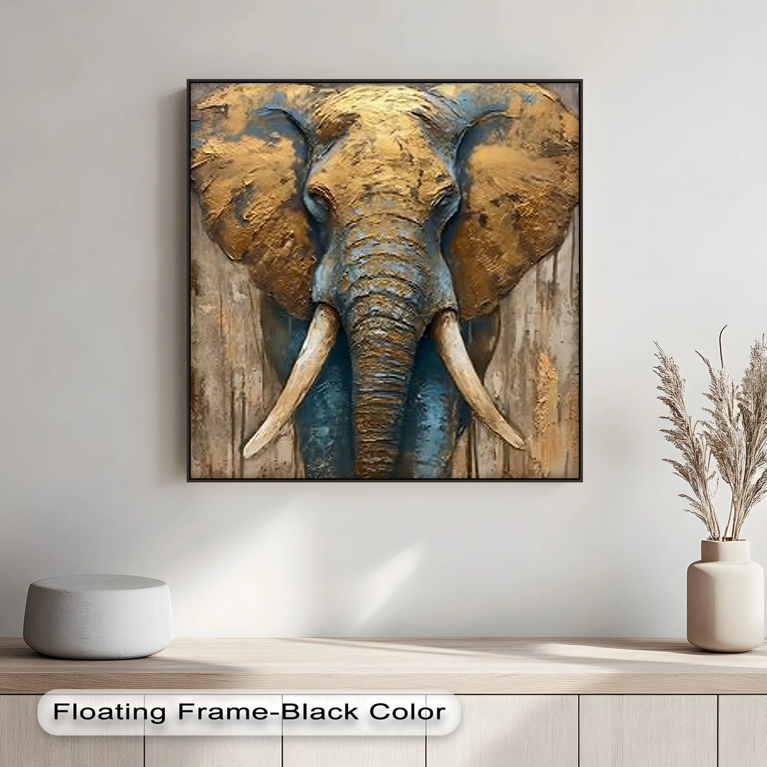 Majestic Elephant Head with Golden Texture – Wildlife Canvas Print - MyPhotoStation