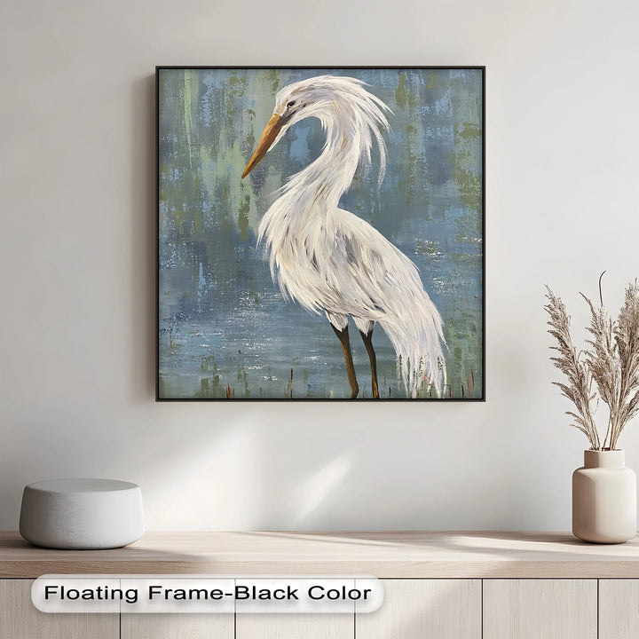 Graceful White Heron – Minimalist Bird Canvas Print - MyPhotoStation