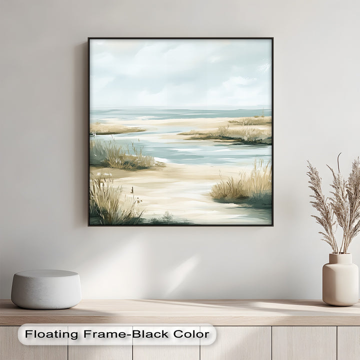 Peaceful waters and grassy dunes in this beautiful canvas painting for home decor.

