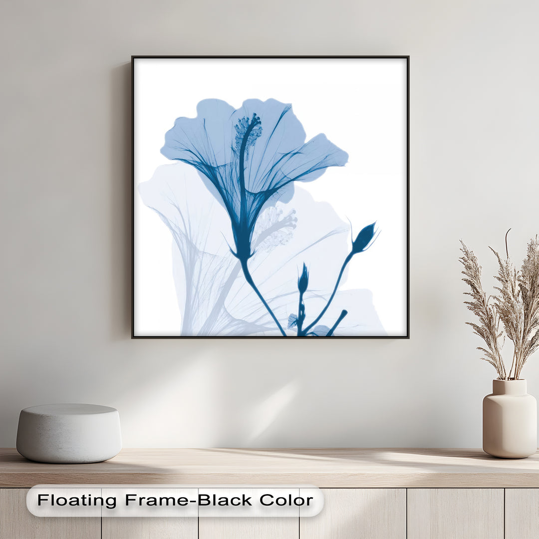 Winterliche Ruhe – Japanische Frau im blauen Kimono, Leinwanddruck | Gerahmtes Kunstwerk