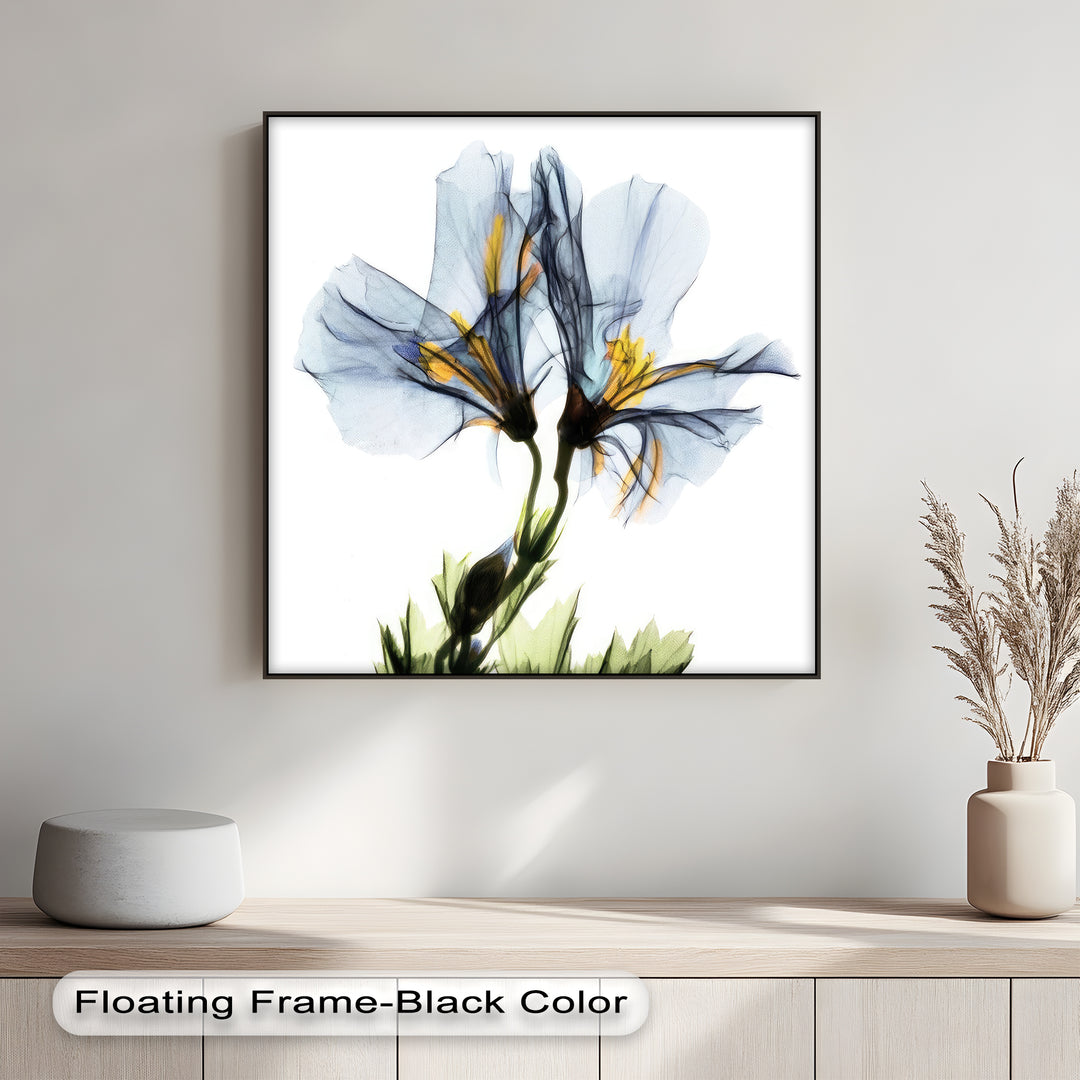 Winterliche Ruhe – Japanische Frau im blauen Kimono, Leinwanddruck | Gerahmtes Kunstwerk