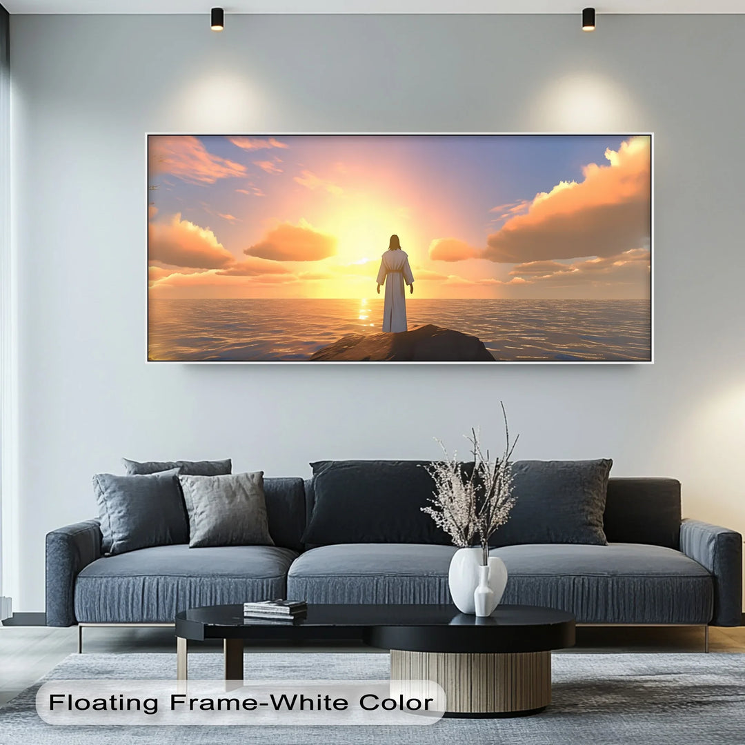 Divine Horizon – Jesus at Sunset Over the Sea Canvas Print - MyPhotoStation