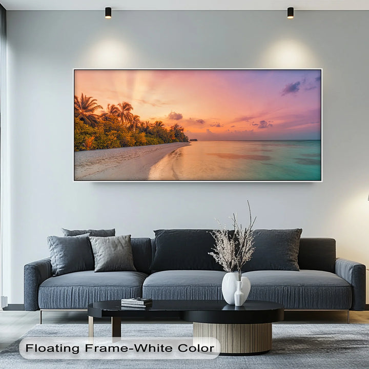 Pink Sky Beach Scene - Landscape Canvas Print
