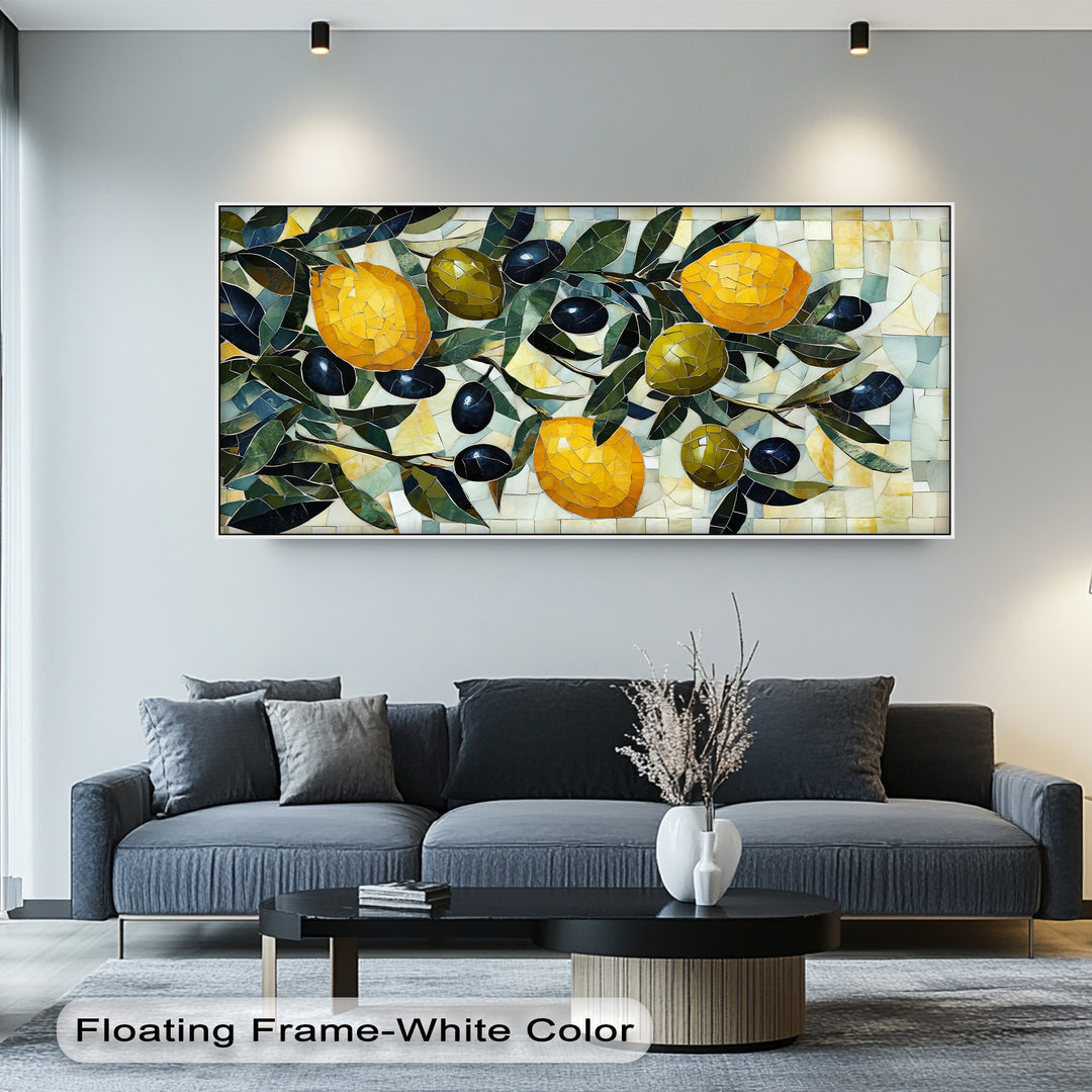 Lemon Olive Mosaic Canvas Print – Mediterranean Kitchen Wall Art