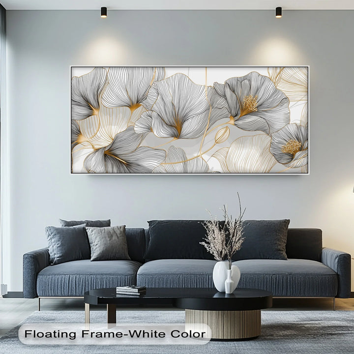 Golden Contour Bloom – Modern Line Art Floral Canvas Print - MyPhotoStation