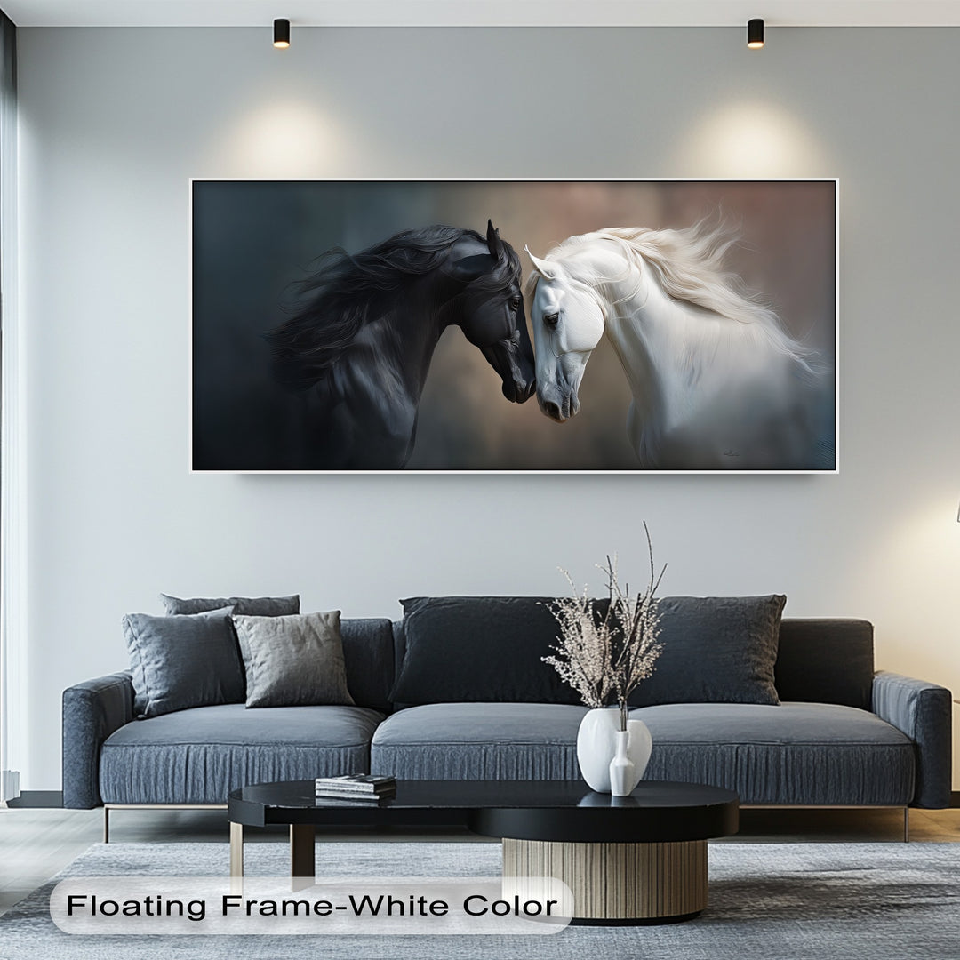 Unity of Opposites – Black and White Horses Canvas Print
