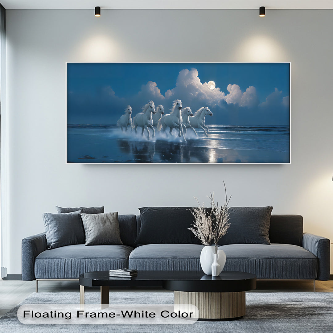 White Horses Racing Under a Full Moon - Horse Canvas Print