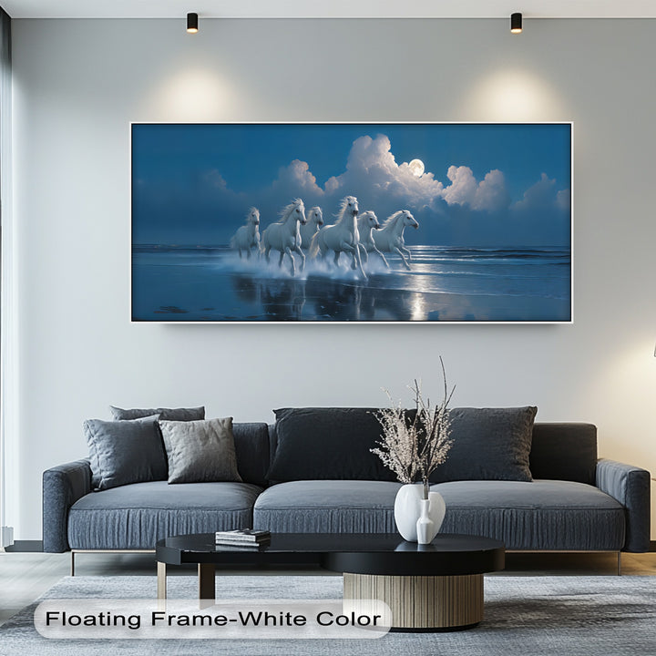 White Horses Racing Under a Full Moon - Horse Canvas Print