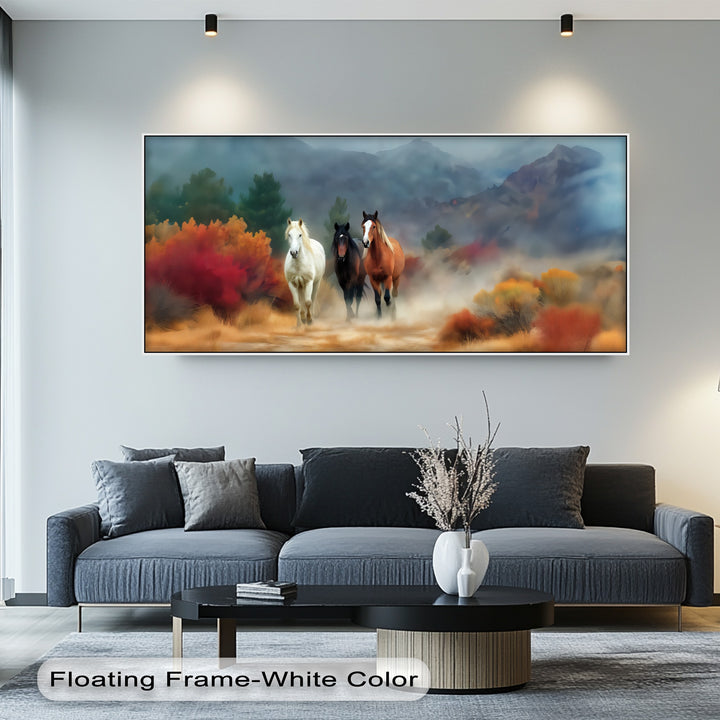 Horses in a Misty Desert Landscape - Horse Canvas Print