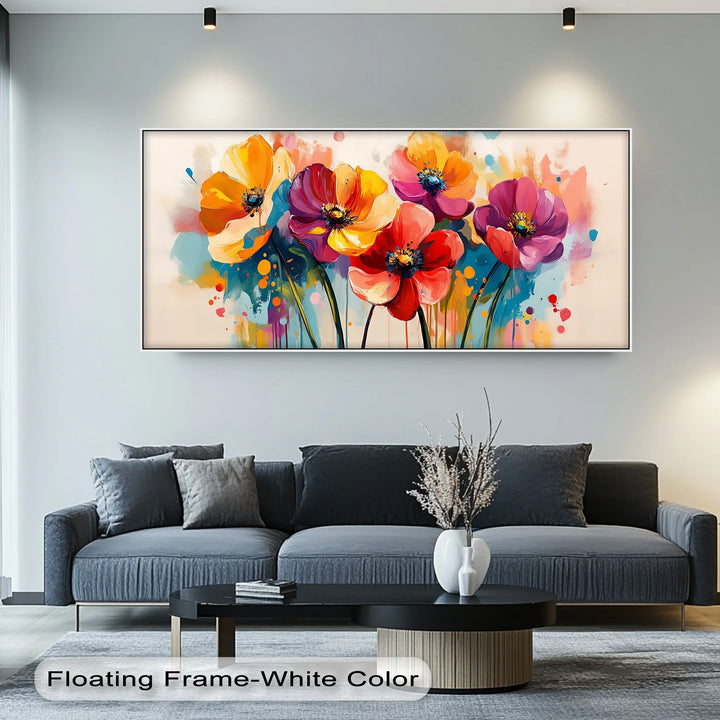 A lively blend of orange, purple, and red in this abstract flower wall décor.


