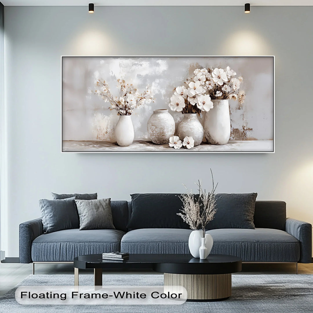 Soft Bloom Harmony – Neutral Floral Vases Canvas Print - MyPhotoStation