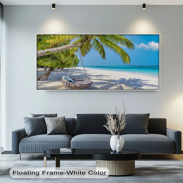 Hammock on a White Sand Beach - Landscape Canvas Print