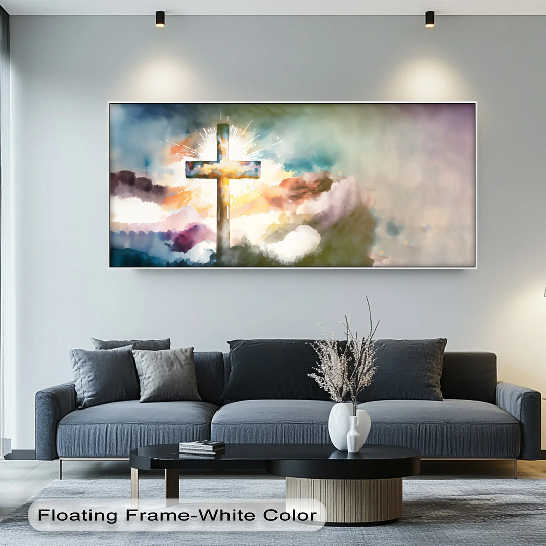 Radiant Cross – Watercolor Christian Canvas Print