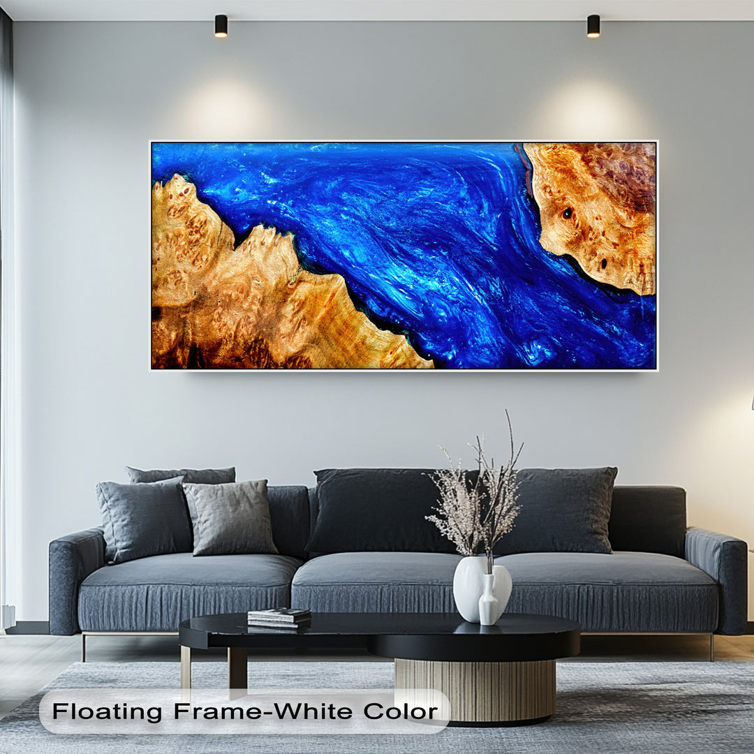 Blue Resin Wood Canvas Print – Modern Abstract Ocean Wall Art