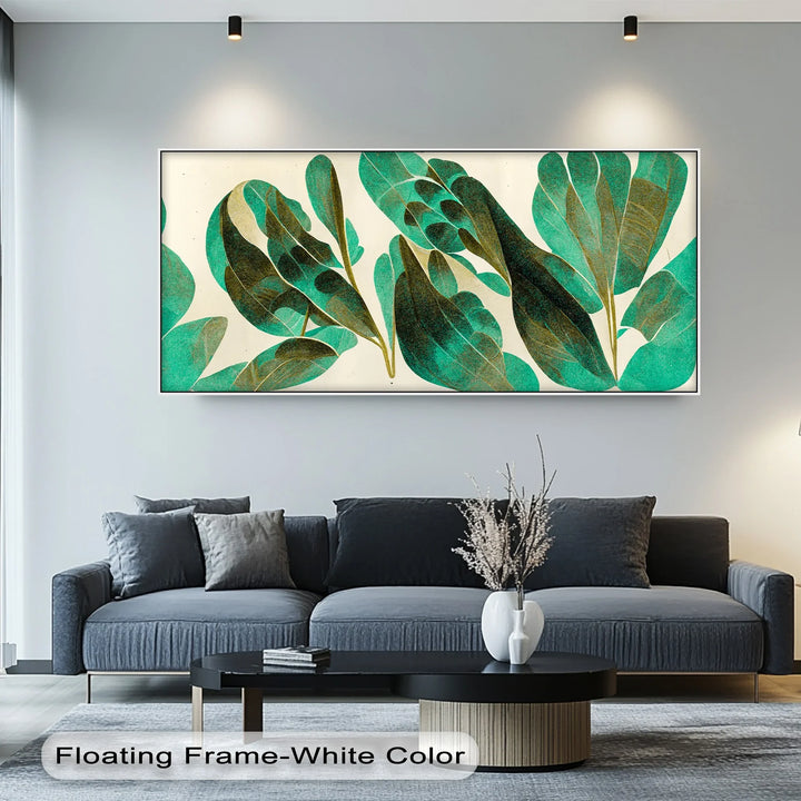 Tropical Motion – Teal and Olive Leaf Abstract Canvas Print - MyPhotoStation