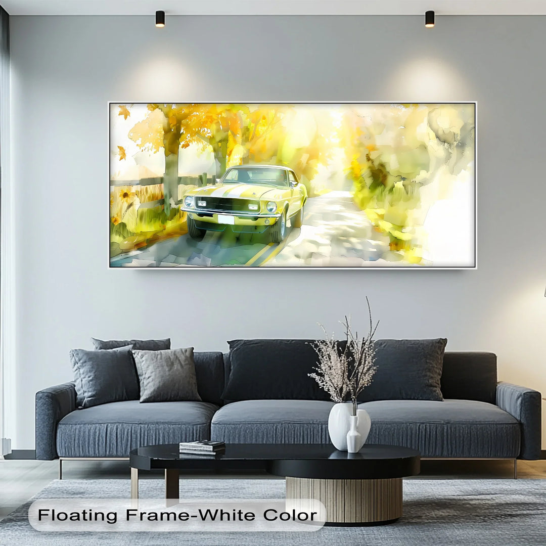 Classic Mustang on Autumn Road - Car Canvas Print