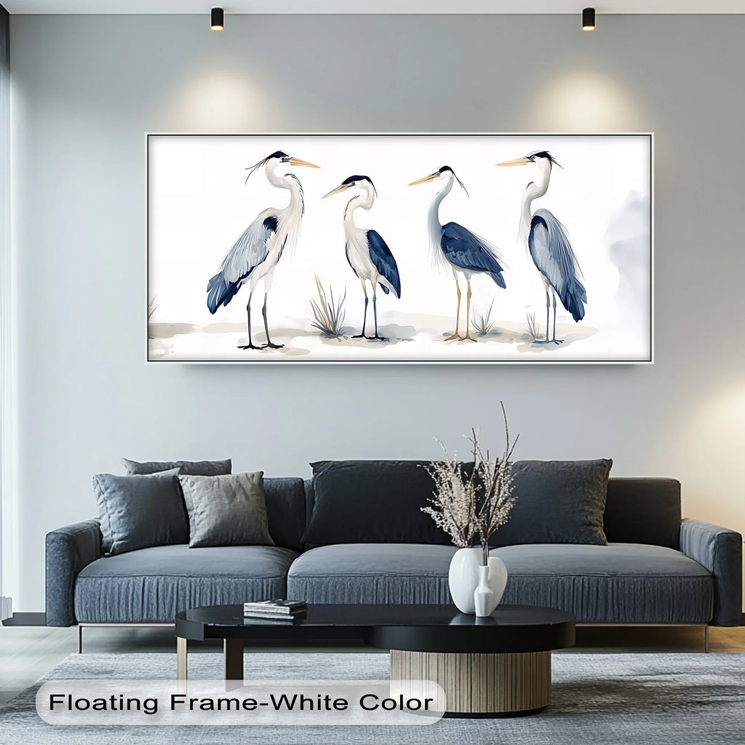 Blue Heron Quartet – Minimalist Bird Illustration Canvas Print - MyPhotoStation