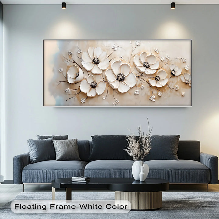 Add calm beauty to your space with this neutral flower canvas print.

