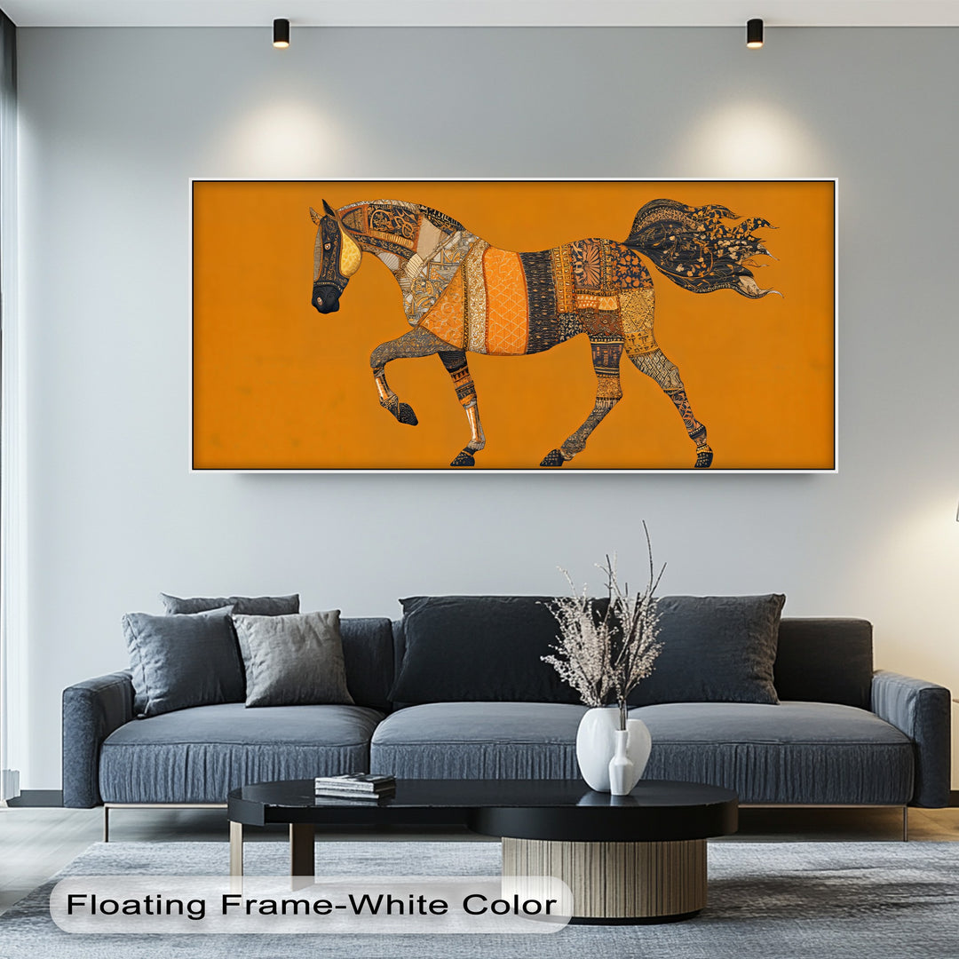 Golden Tapestry Horse – Bohemian Patchwork Canvas Print