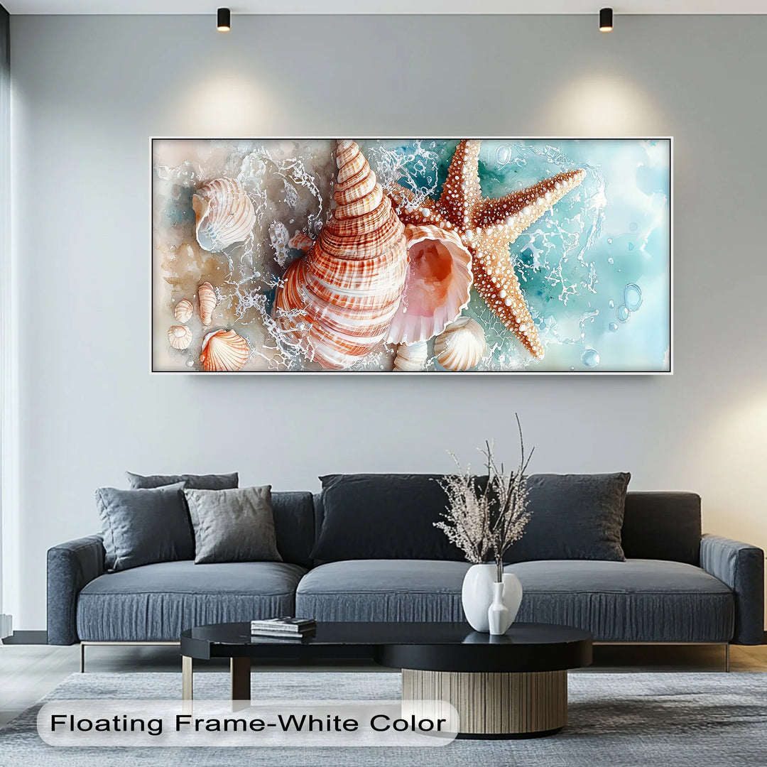 Ocean Treasures – Seashells and Starfish Coastal Canvas Print - MyPhotoStation
