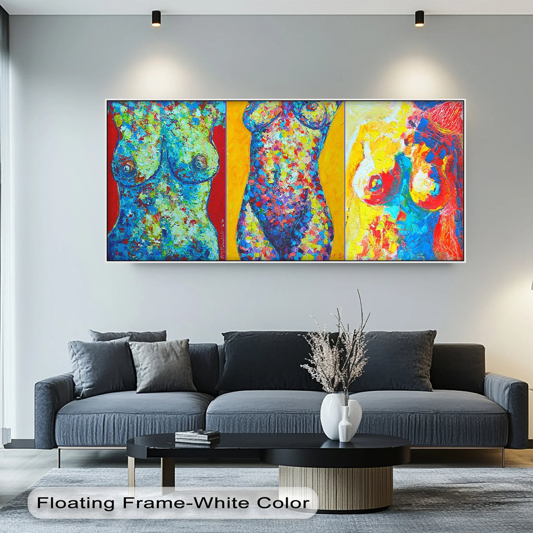 Vivid Forms – Abstract Female Torso Triptych Canvas Print - MyPhotoStation