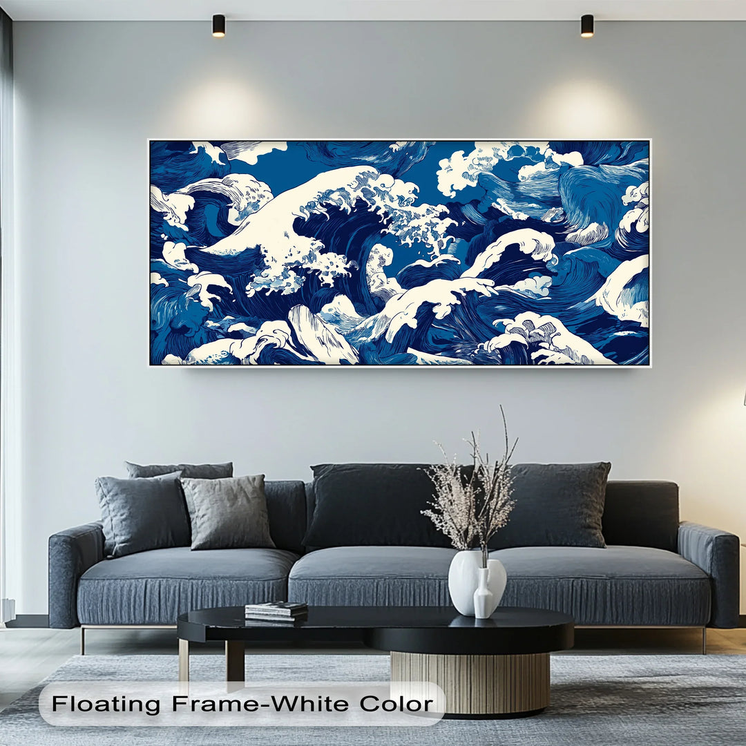 Turbulent Indigo Waves – Japanese-Inspired Ocean Canvas Print - MyPhotoStation