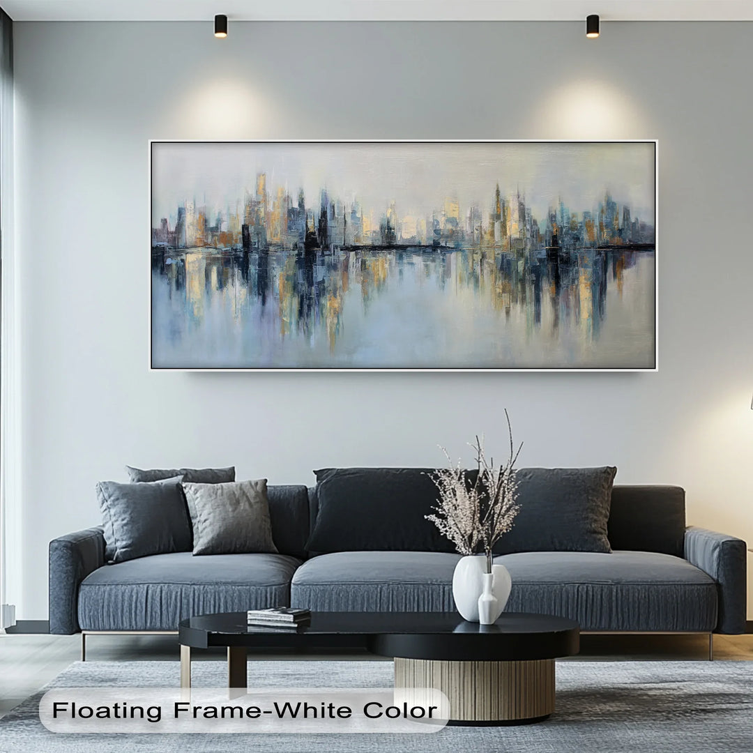 Urban Reflections – Abstract Cityscape with Soft Skyline Tones Canvas Print - MyPhotoStation