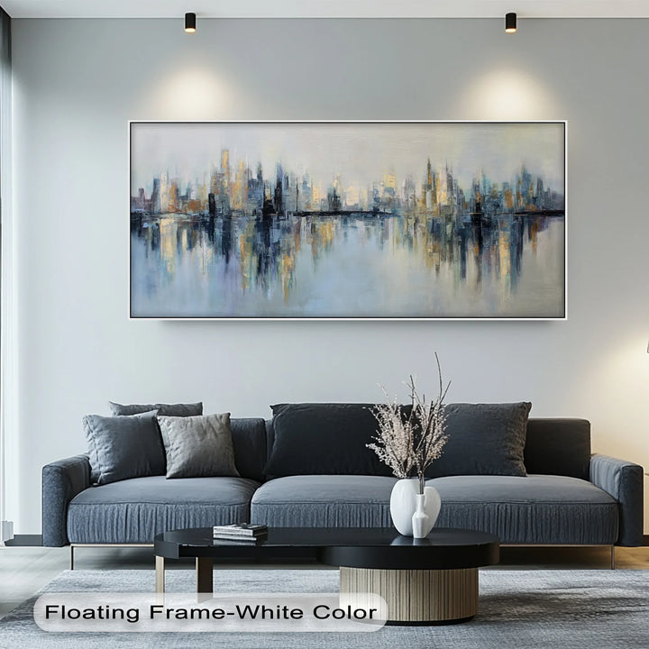 Urban Reflections – Abstract Cityscape with Soft Skyline Tones Canvas Print - MyPhotoStation