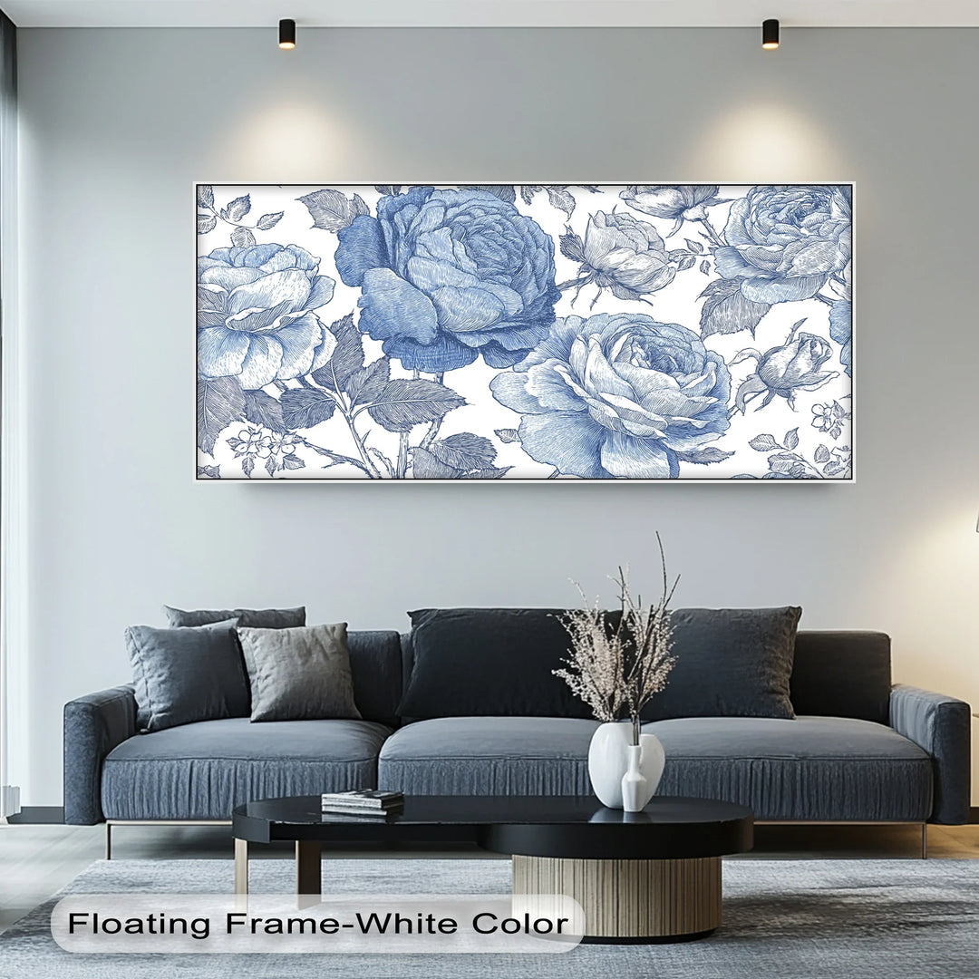 Vintage Indigo Garden – Blue Botanical Rose Canvas Print - MyPhotoStation