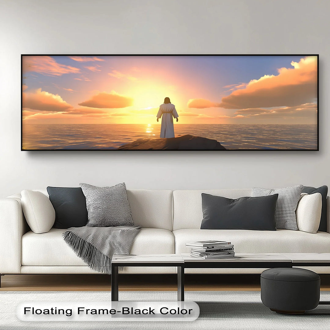 Divine Horizon – Jesus at Sunset Over the Sea Canvas Print - MyPhotoStation