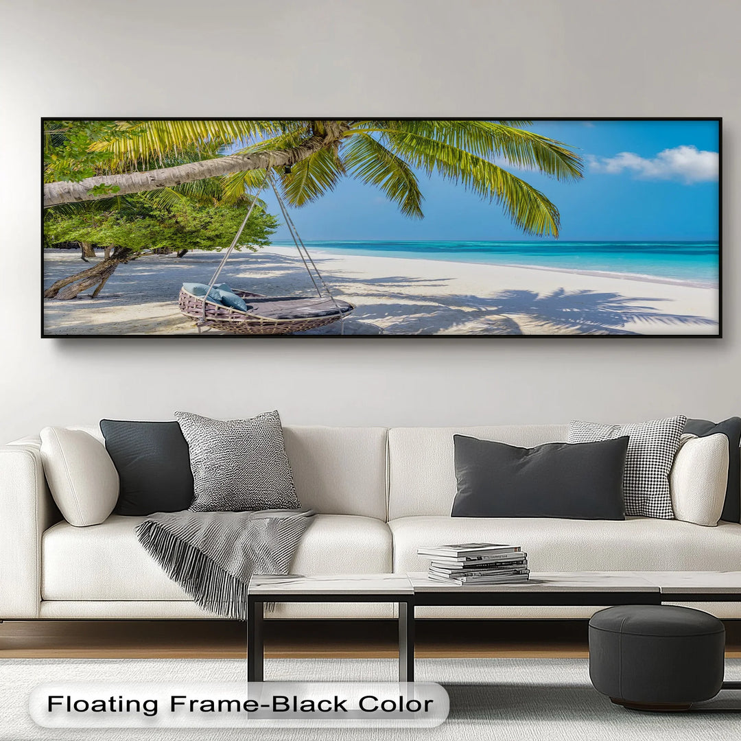 Hammock on a White Sand Beach - Landscape Canvas Print
