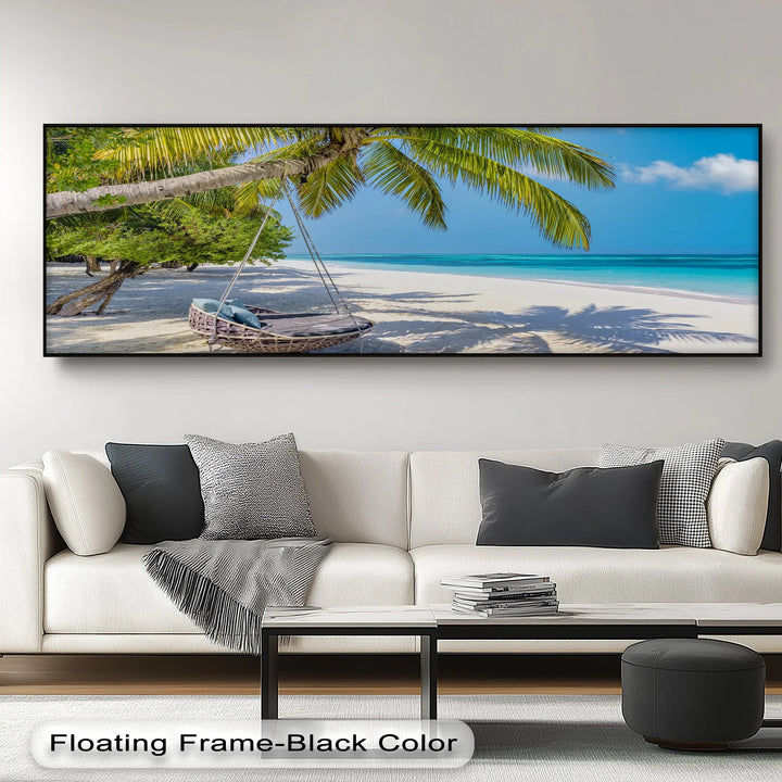 Hammock on a White Sand Beach - Landscape Canvas Print