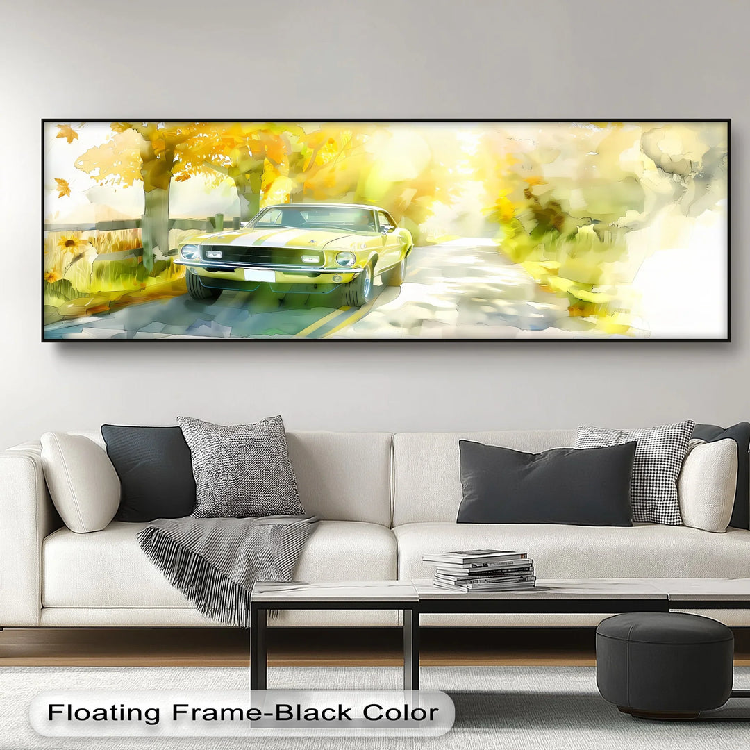 Classic Mustang on Autumn Road - Car Canvas Print