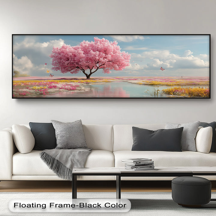 Cherry Blossom Meadow Landscape - Pink Canvas Print