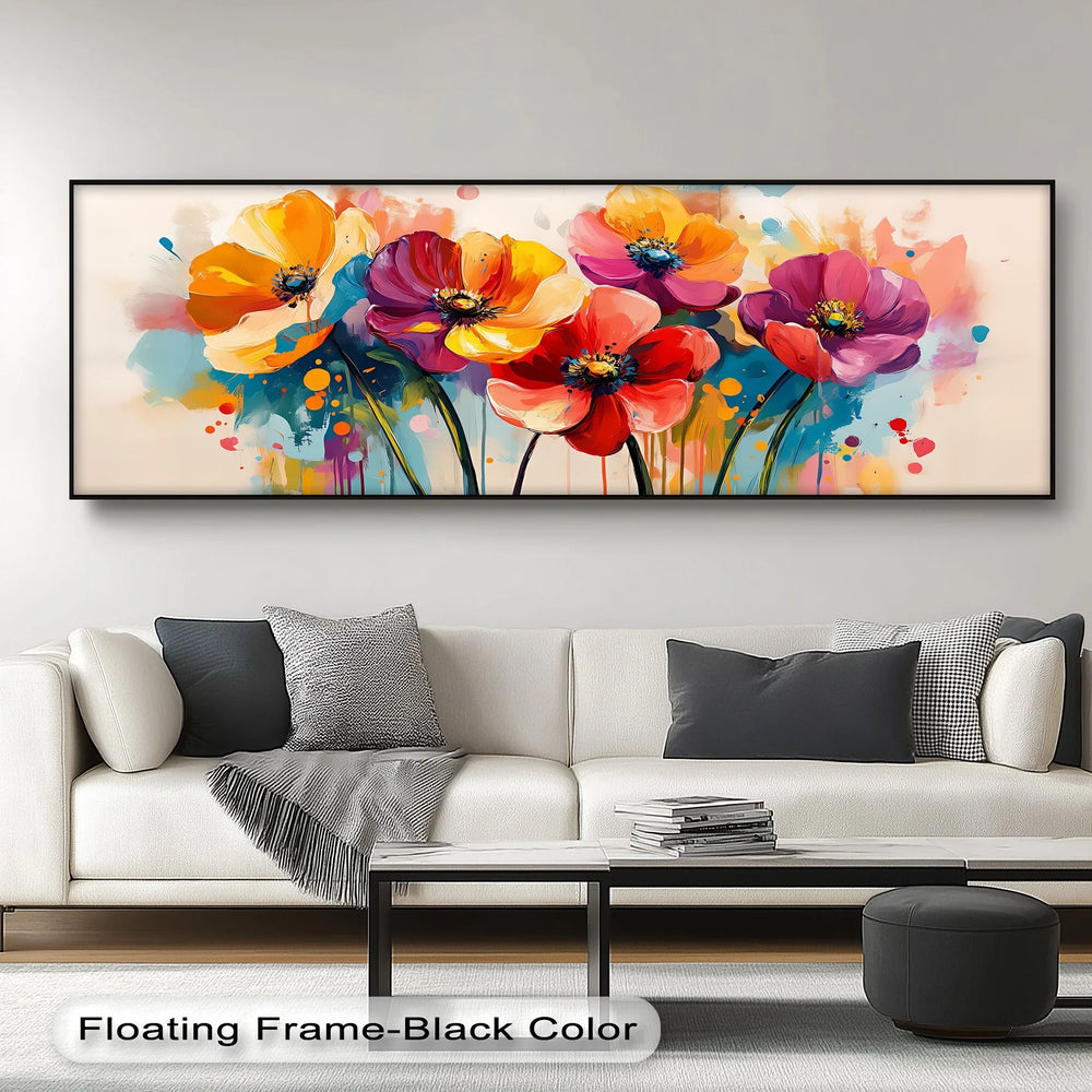 Colorful poppy flower wall art featuring bold brush strokes and abstract energy.

