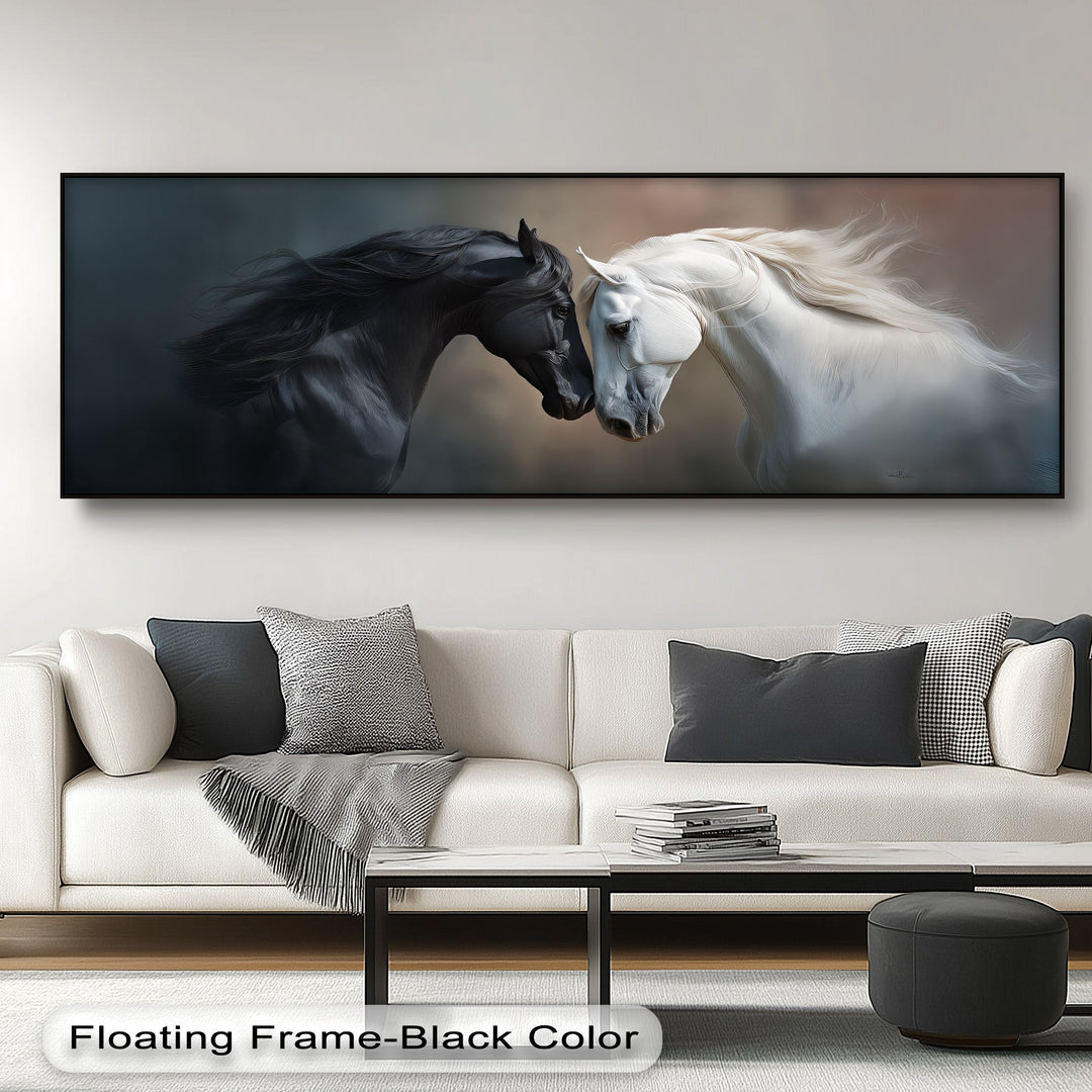 Unity of Opposites – Black and White Horses Canvas Print