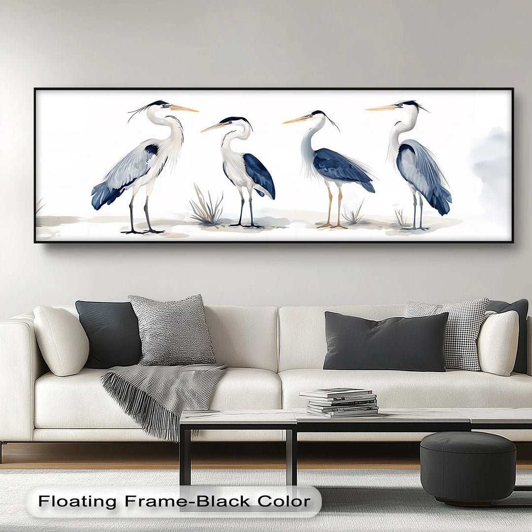 Blue Heron Quartet – Minimalist Bird Illustration Canvas Print - MyPhotoStation