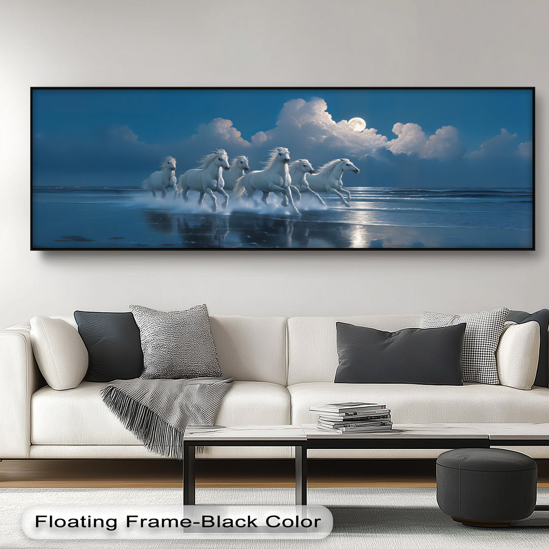 White Horses Racing Under a Full Moon - Horse Canvas Print